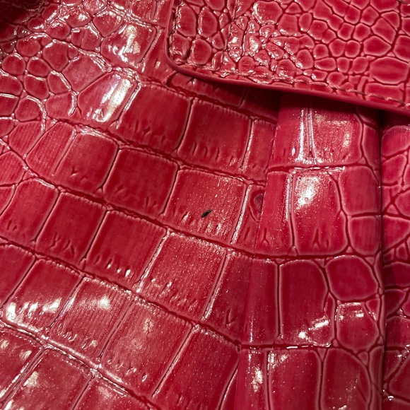 Cato pink faux croc embossed tote bag NWT zip close 11x14 in silver chain - Picture 6 of 7